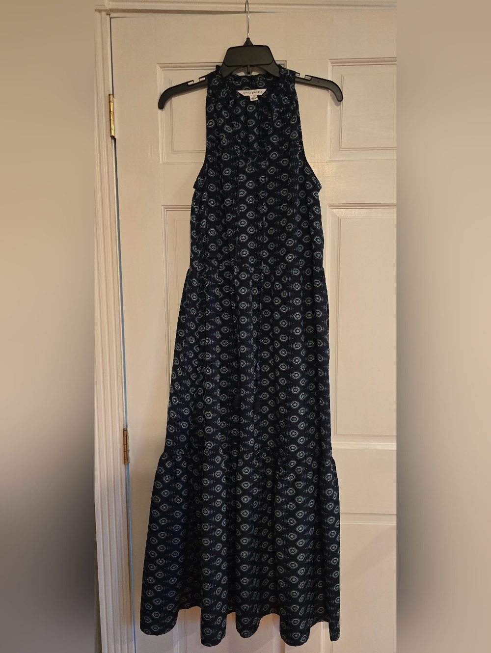 Emily Daniels Navy Patterned Sleeveless Maxi Dress